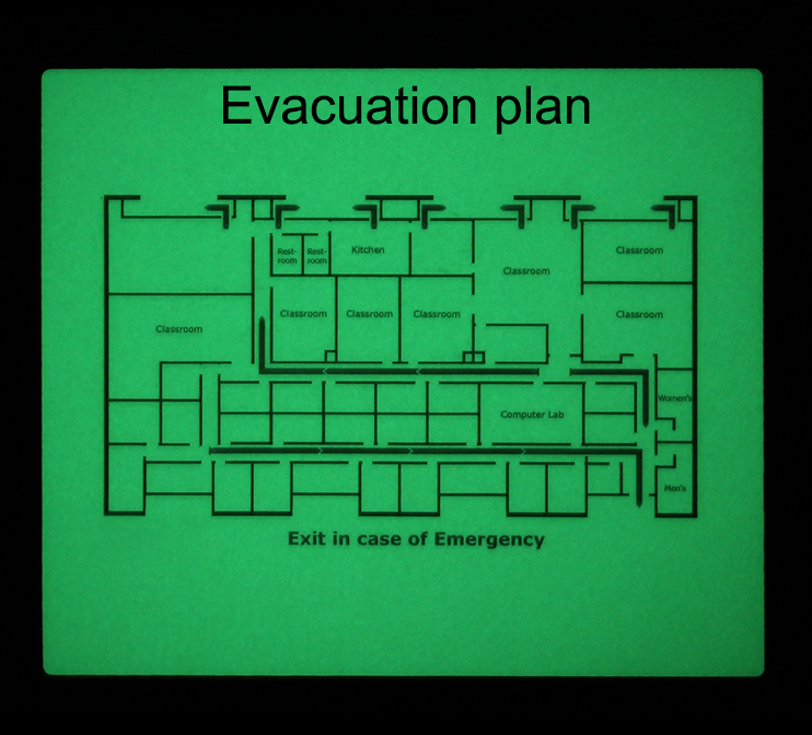 Glow in the dark plattegronden evacuatie plan