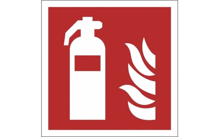 Brandschutzzeichen-ISO-7010-aus-Aluminium-Feuerlöscher-F001-Fluchtweg-Anzeigen.nl-leuchten-im-Dunkel-Rot