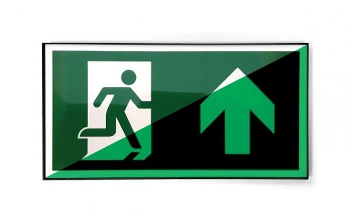 Emergency exit sign straight ahead